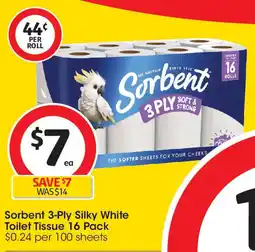 Coles Sorbent 3-Ply Silky White Toilet Tissue offer