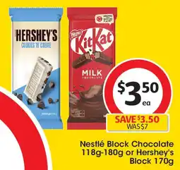 Coles Nestlé block chocolate 118g-180g or hershey's block 170g offer