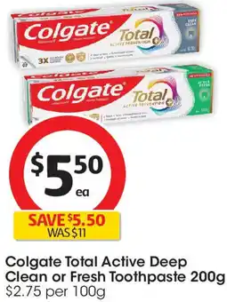 Coles Colgate Total Active Deep Clean or Fresh Toothpaste offer