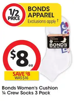 Coles Bonds women's cushion 1/4 crew socks 3 pack offer