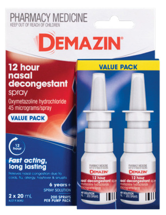 Demazin 12 hour relief nasal decongestant spray 2 x 20ml