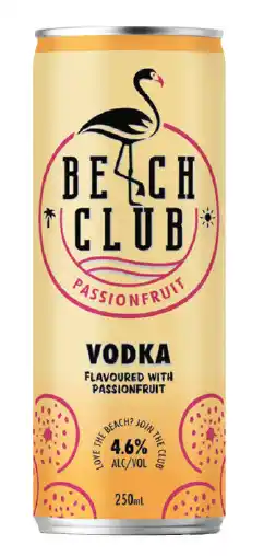 Beach club vodka range 4.6% premix cans 250ml 4 pack - passionfruit