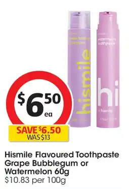 Coles Hismile Flavoured Toothpaste Grape Bubblegum or Watermelon offer
