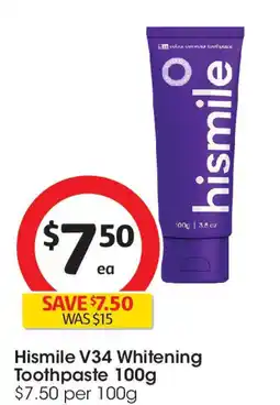 Coles Hismile V34 Whitening Toothpaste offer