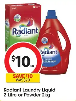 Coles Radiant laundry liquid 2 litre or powder offer