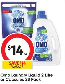 Coles Omo laundry liquid 2 litre or capsules 28 pack offer