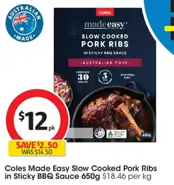 Coles Coles made easy slow cooked pork ribs in Sticky BBQ Sauce offer