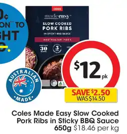 Coles Coles Made Easy Slow Cooked Pork Ribs in Sticky BBQ Sauce offer