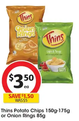 Coles Thins potato chips or onion rings offer
