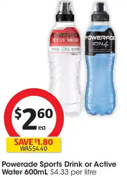 Coles Powerade sports drink or active water offer