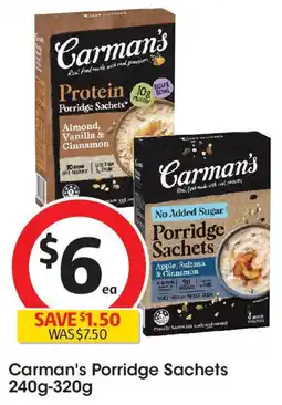 Coles Carman's porridge sachets offer