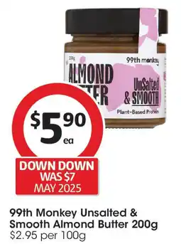 Coles 99th monkey unsalted & smooth almond butter offer