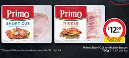 Coles Primo short cut or middle bacon offer