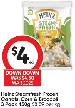 Coles Heinz steamfresh frozen carrots, corn & broccoli 3 pack offer