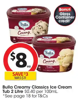 Coles Bulla creamy classics ice cream tub offer