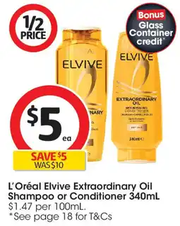 Coles L'oréal elvive extraordinary oil shampoo or conditioner offer