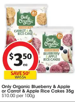 Coles Only organic blueberry & apple or carrot & apple rice cakes offer
