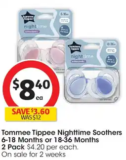 Coles Tommee tippee nighttime soothers 6-18 months or 18-36 months offer