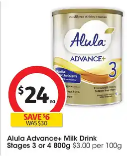 Coles Alula advance+ milk drink stages offer