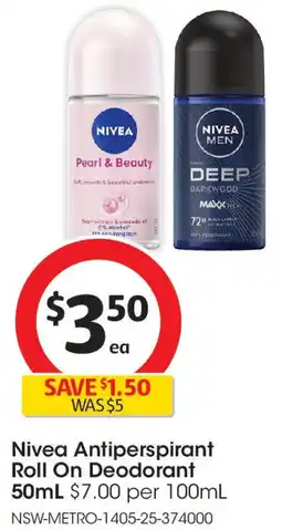 Coles Nivea antiperspirant roll on deodorant offer