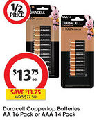 Coles Duracell coppertop batteries aa 16 pack or aaa 14 pack offer