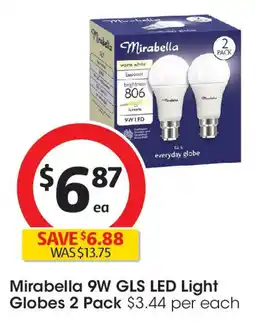 Coles Mirabella 9w gls led light globes offer