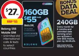 Coles Belong $55 mobile sim offer