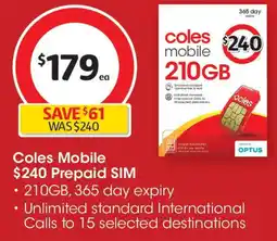 Coles Coles mobile $240 prepaid sim offer