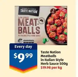 ALDI Taste nation meatballs in italian style herb sauce offer