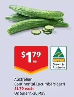 ALDI Australian continental cucumbers each offer