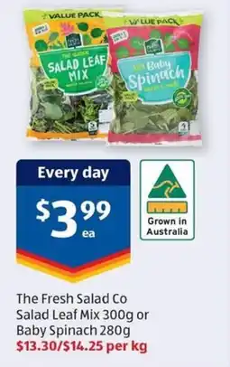 ALDI The fresh salad co salad leaf mix 300g or baby spinach 280g offer