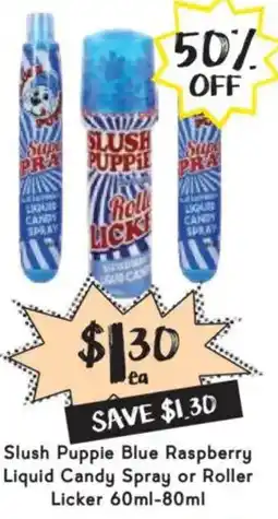 Drakes Slush puppie blue raspberry liquid candy spray or roller licker offer