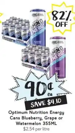 Drakes Optimum nutrition energy cans blueberry, grape or watermelon offer