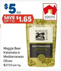 Foodland Maggie beer kalamata or mediterranean olives offer