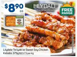 Foodland Lilydale teriyaki or sweet soy chicken kebabs offer