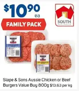 Foodland Slape & sons aussie chicken or beef burgers value buy offer