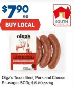 Olga's texas beef, pork and cheese sausages