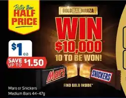 Foodland Mars or snickers medium bars offer