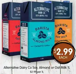 Spudshed Alternative dairy co soy, almond or oat milk offer
