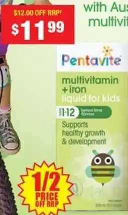 Chemist Warehouse Pentavite Multivitamin + Iron Kids Liquid Lemon Lime offer