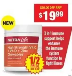 Chemist Warehouse Nutra life high strength vit c + vit d + zinc chewables offer