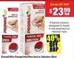 Chemist Warehouse Pronail Plus Fungal Nail Pen 4ml or Solution offer