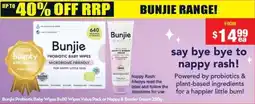 Chemist Warehouse Bunjie Probiotic Baby Wipes 8x80 Wipes Value Pack or Nappy & Barrier Cream offer