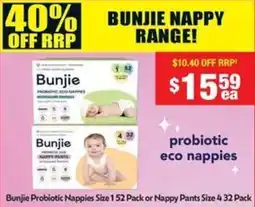 Chemist Warehouse Bunjie Probiotic Nappies Size or Nappy Pants Size 4 offer