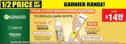 Chemist Warehouse Garnier Skin Active Vitamin C Brightening Scrum or Vitamin C Glow Daily Tinted Eventone Fluid SPF 50+ offer