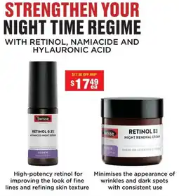 Chemist Warehouse Swisse Skincare Retinol 0.3% Advanced Night Serum or B3 Night Renewal Cream offer