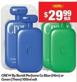 Chemist Warehouse Crew by bondi perfume co blue (him) or green (them) offer