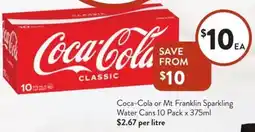 Foodworks Coca-Cola or Mt Franklin Sparkling Water Cans offer
