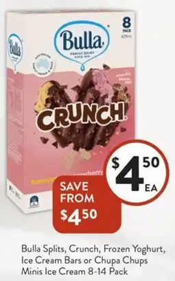 Foodworks Bulla Splits, Crunch, Frozen Yoghurt, Ice Cream Bars or Chupa Chups Minis Ice Cream offer
