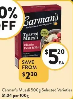 Foodworks Carman's Muesli offer